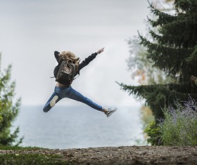 Jumping up people Stock Photo