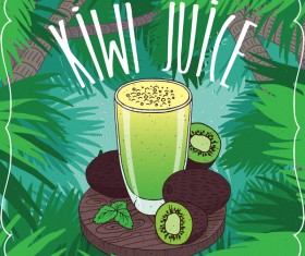 Kiwi juice in glass poster vector