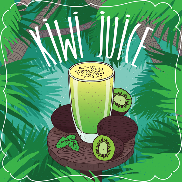 Kiwi juice in glass poster vector
