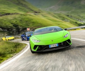 Lamborghini Huracans on the Transfagarasan Stock Photo
