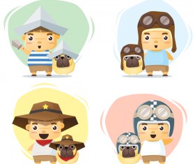 Little boy and dog in cute costume vector