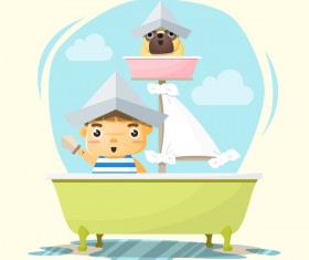 Little boy captain and friend vector