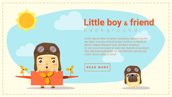 Little boy pilot and friend background vector