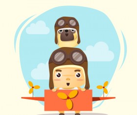 Little boy pilot and friend vector