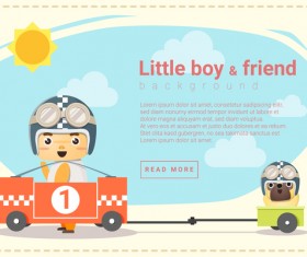 Little boy racer and friend background vector
