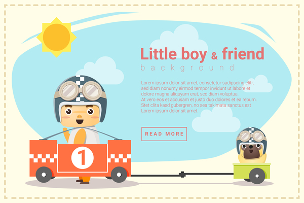 Little boy racer and friend background vector