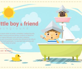Little boy ship captain and friend background vector
