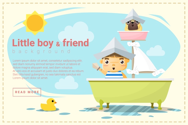 Little boy ship captain and friend background vector