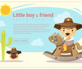 Little cowboy and friend background vector