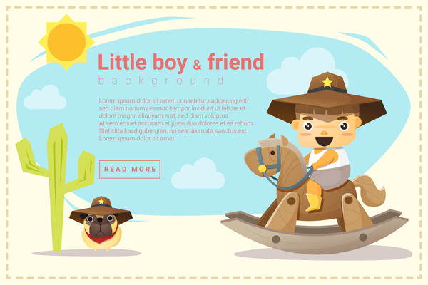 Little cowboy and friend background vector