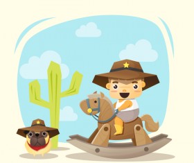 Little cowboy and friend vector material