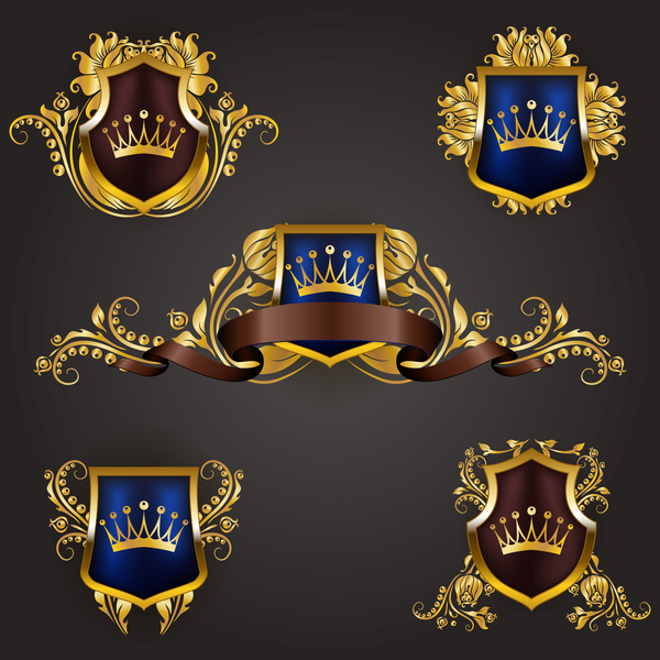 Luxury shield label with heraldic vector 01