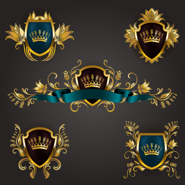 Luxury shield label with heraldic vector 02