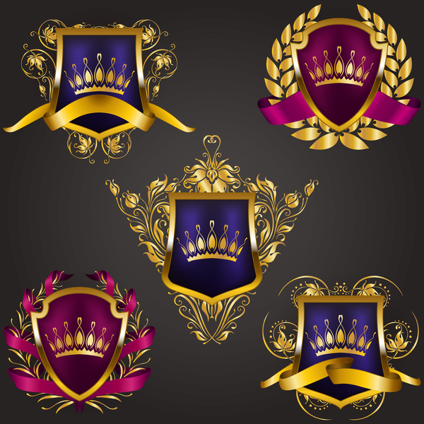 Luxury shield label with heraldic vector 04