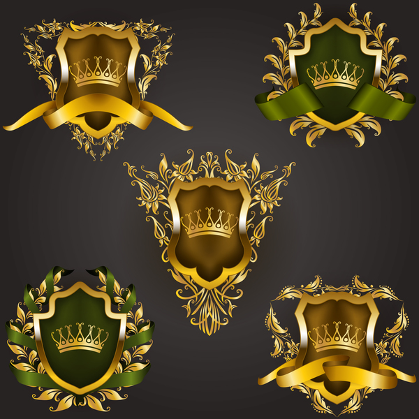 Luxury shield label with heraldic vector 06