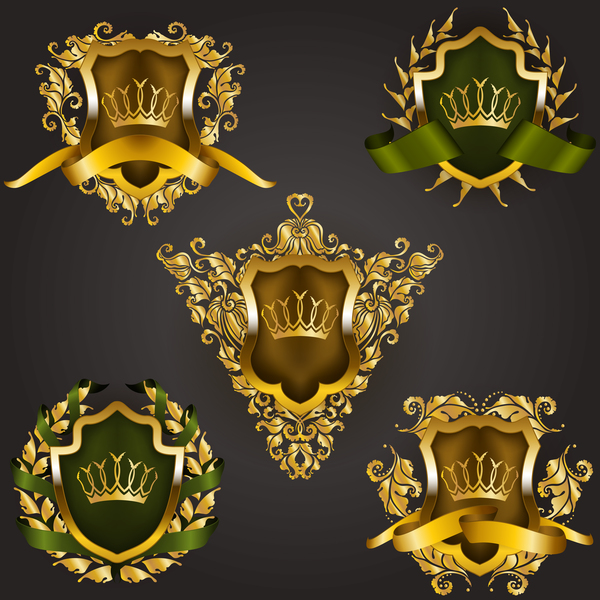 Luxury shield label with heraldic vector 08