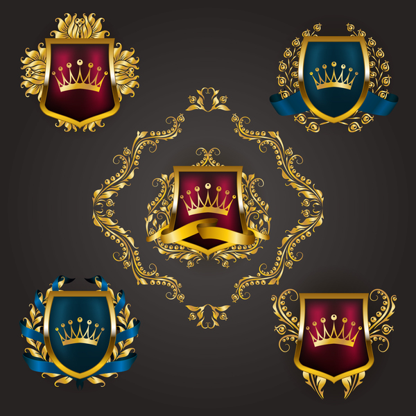 Luxury shield label with heraldic vector 13
