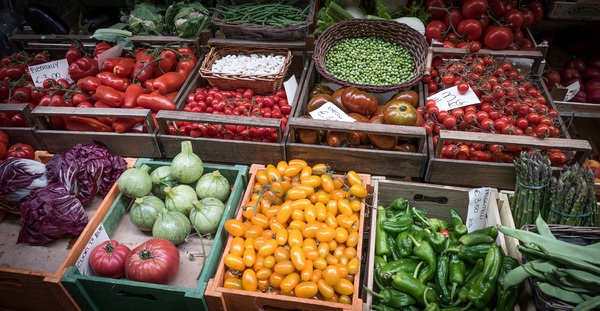 Market Fresh Vegetable Stall Stock Photo