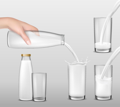 Milk with glass cup vector