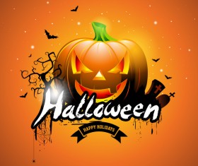 Orange halloween background with pumpkin vector