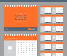 Orange red disk calendar 2018 templates vector