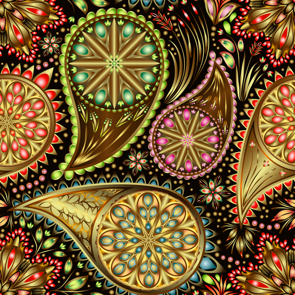 Ornate seamless paisley pattern vectors 09