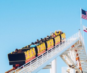 People excited with extreme gliding machine Stock Photo