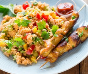 Pilaf and skewers Stock Photo