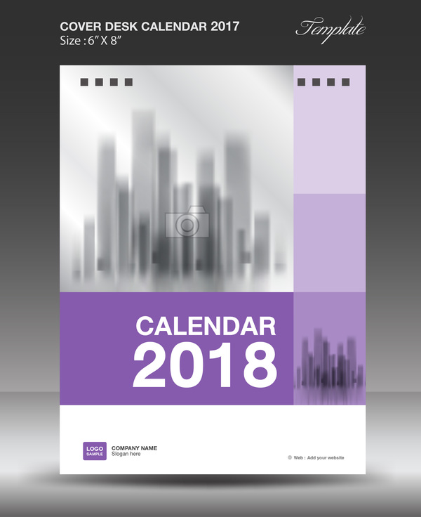 Purple vertical desk calendar 2018 cover template vector