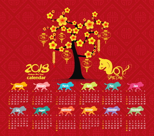 Red 2018 calendar chinese styles vector