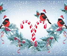 Red hat bird with christmas backgorund vector 01