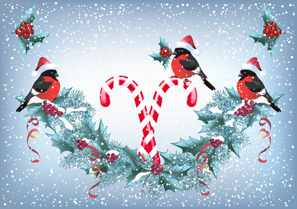 Red hat bird with christmas backgorund vector 01