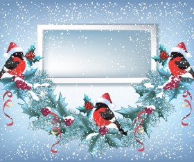 Red hat bird with christmas backgorund vector 04