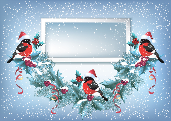Red hat bird with christmas backgorund vector 04