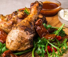 Roast chicken and garnish Stock Photo