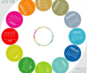 Round colored 2018 calendar vector