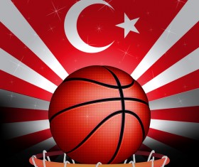 Rurkish flag with basketball background vector 01