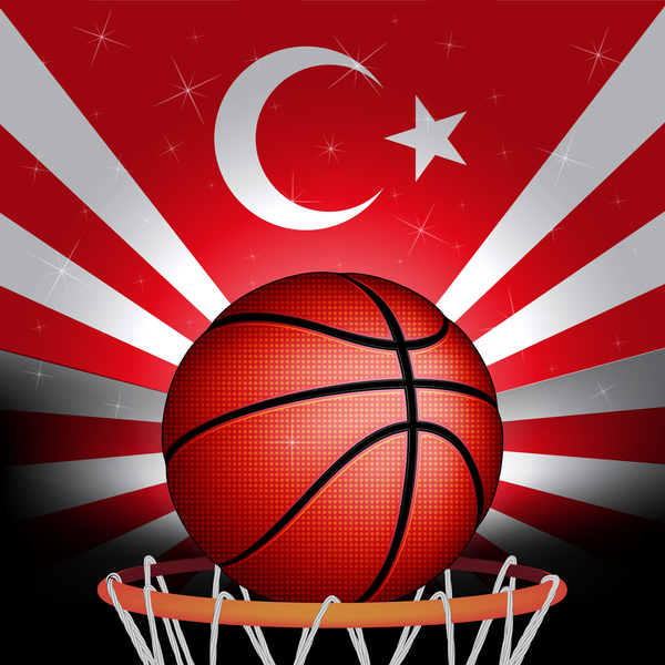 Rurkish flag with basketball background vector 01