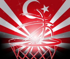 Rurkish flag with basketball background vector 02