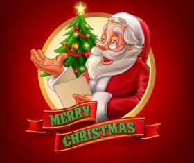 Santa with christmas labels and red backgorund vector 01