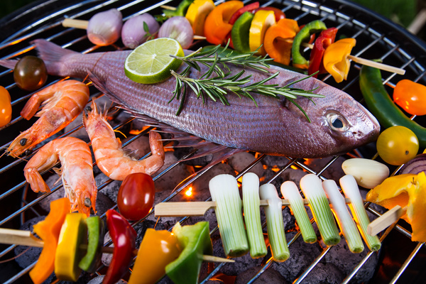 Seafood barbecue Stock Photo