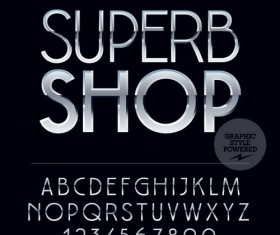 Shiny silver alphabet with numbers vectors material 01