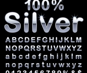 Shiny silver alphabet with numbers vectors material 02
