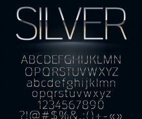 Shiny silver alphabet with numbers vectors material 03