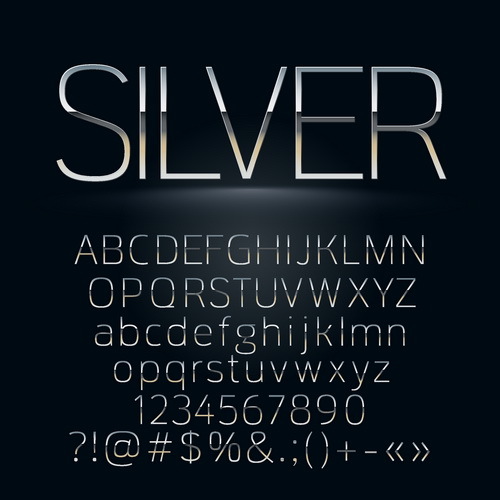 Shiny silver alphabet with numbers vectors material 03