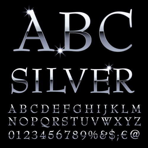 Shiny silver alphabet with numbers vectors material 04