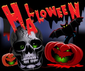 Skull with halloween background vectors 01