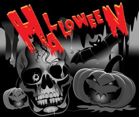 Skull with halloween background vectors 02