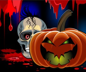 Skull with halloween background vectors 03