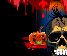 Skull with halloween background vectors 04